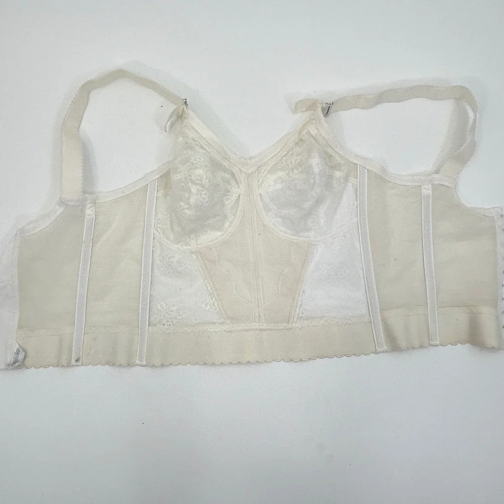 Bali 3300 Vintage Longline Bra Ivory Floral Lace Bustier 34D Hook Back Cream